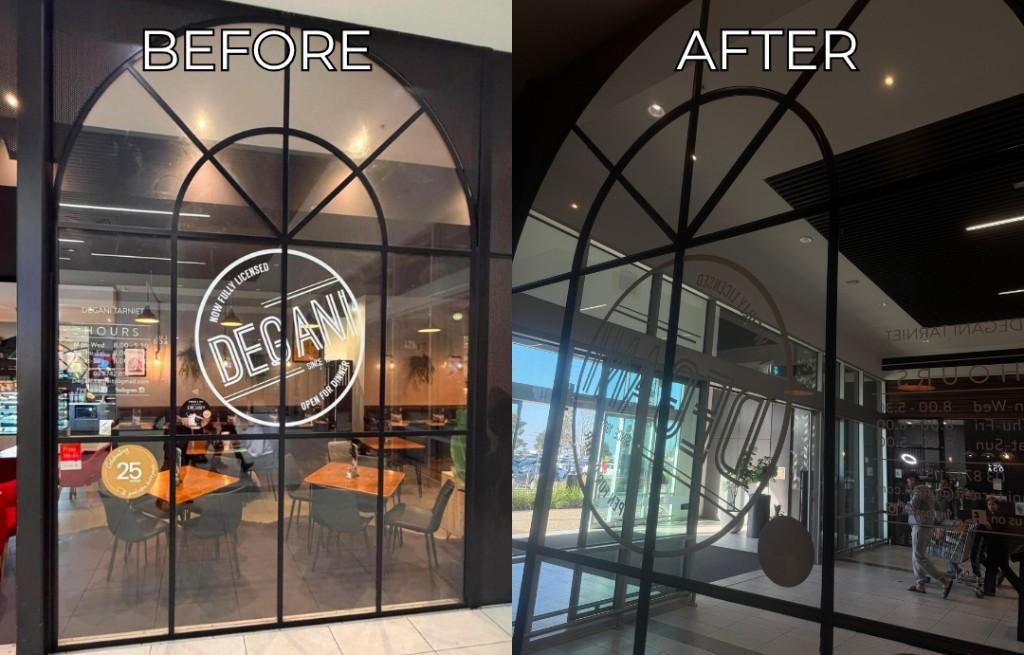 Commercial café shopfront window cleaning results